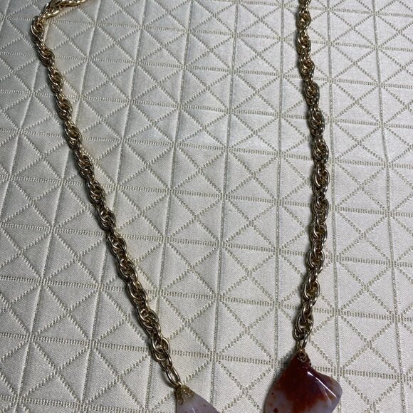 Vintage Gold Tone Chain Necklace with Agate Stone Pendants, 23” - Picture 6 of 12